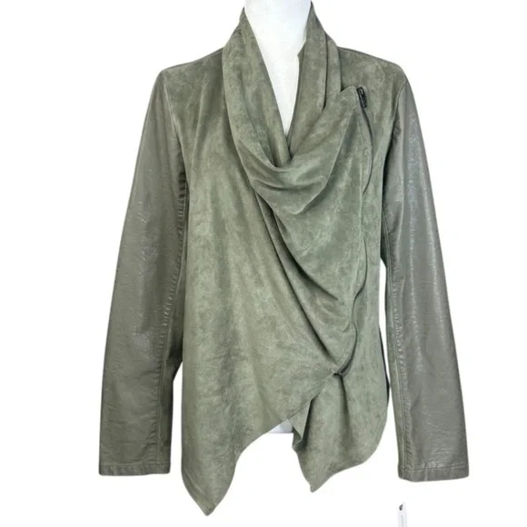 NEW Anthropologie Blank NYC Medium Draped Moto Jacket Vegan Suede Asymmetrical - Picture 2 of 16